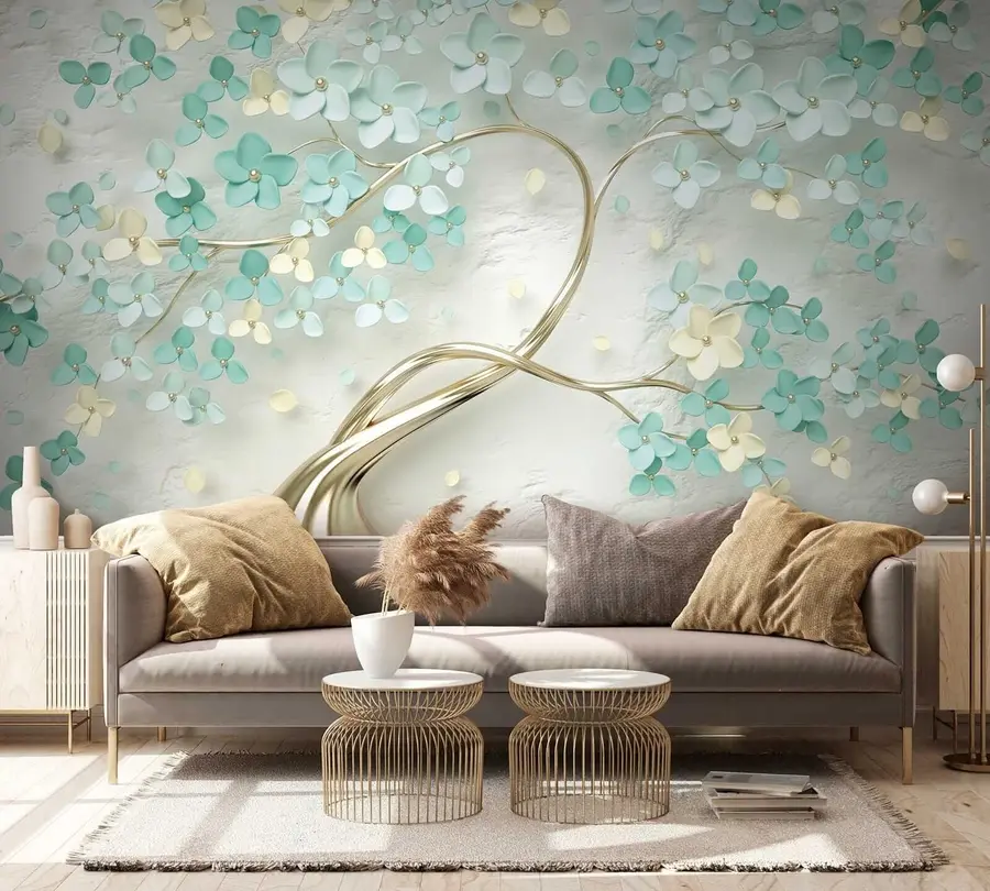 Fotobehang Boom met blauwe bloemen u52550