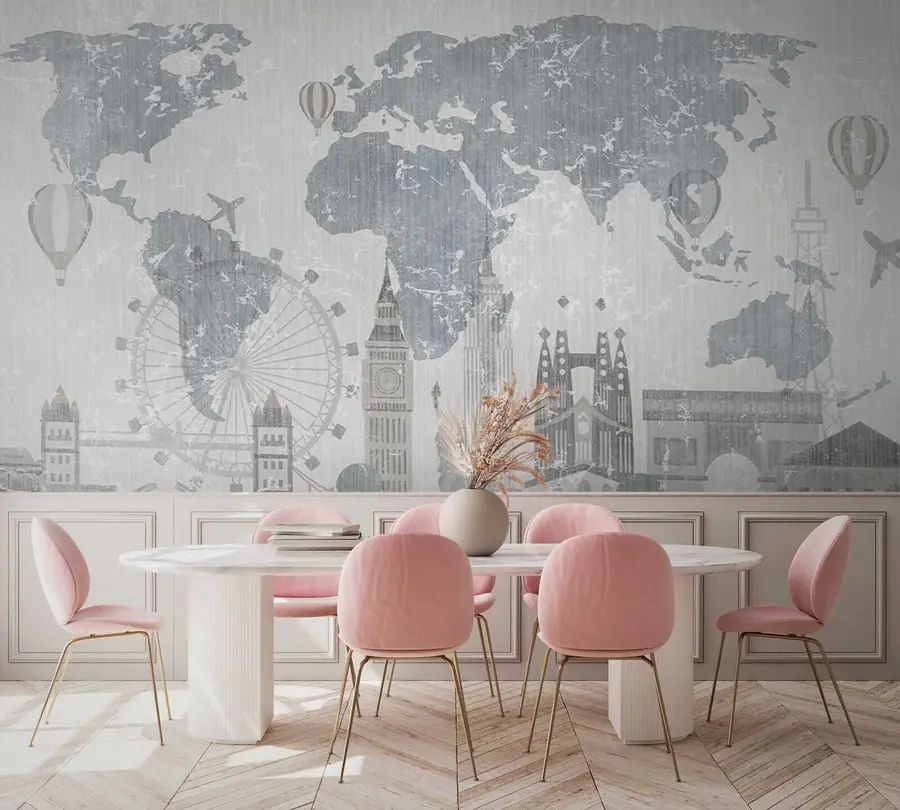 Fotobehang Wereldkaart in grijstinten u53138