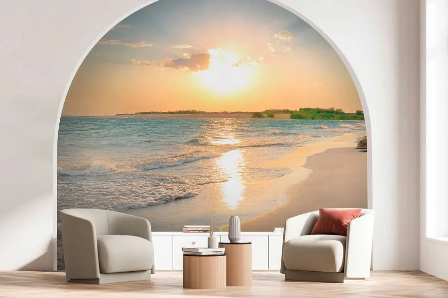 Fotobehang Zonsondergang aan de zeekust u53408