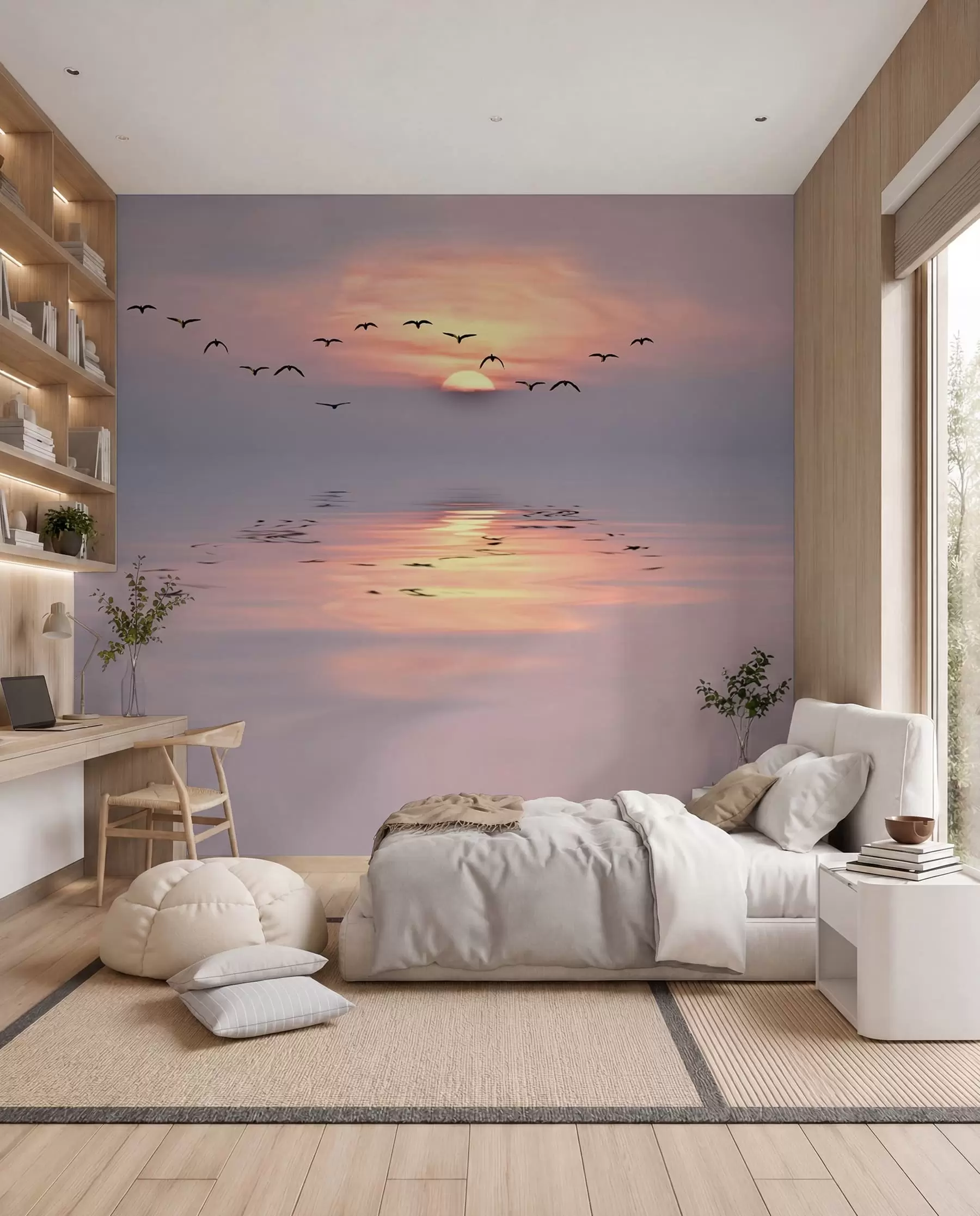 Fotobehang Meeuwen in de avondgloed u53413