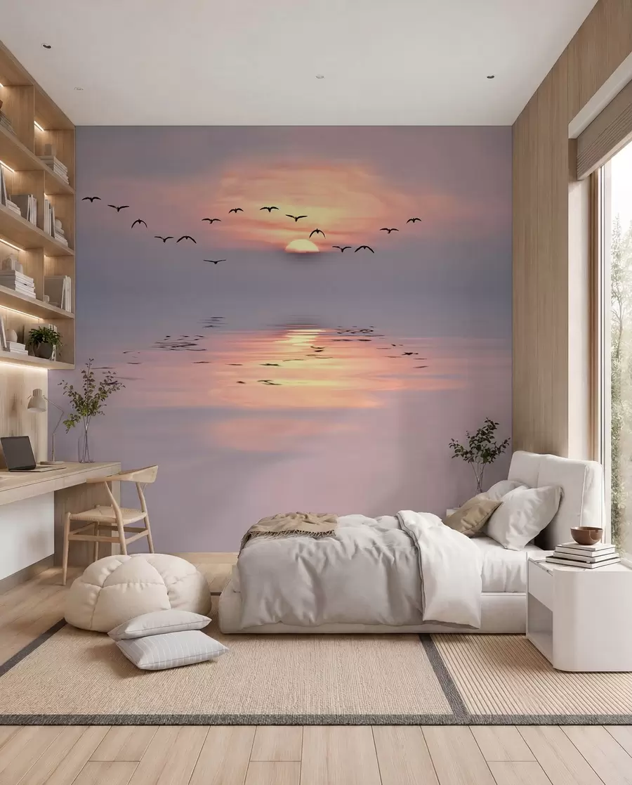 Fotobehang Meeuwen bij zonsondergang u53413