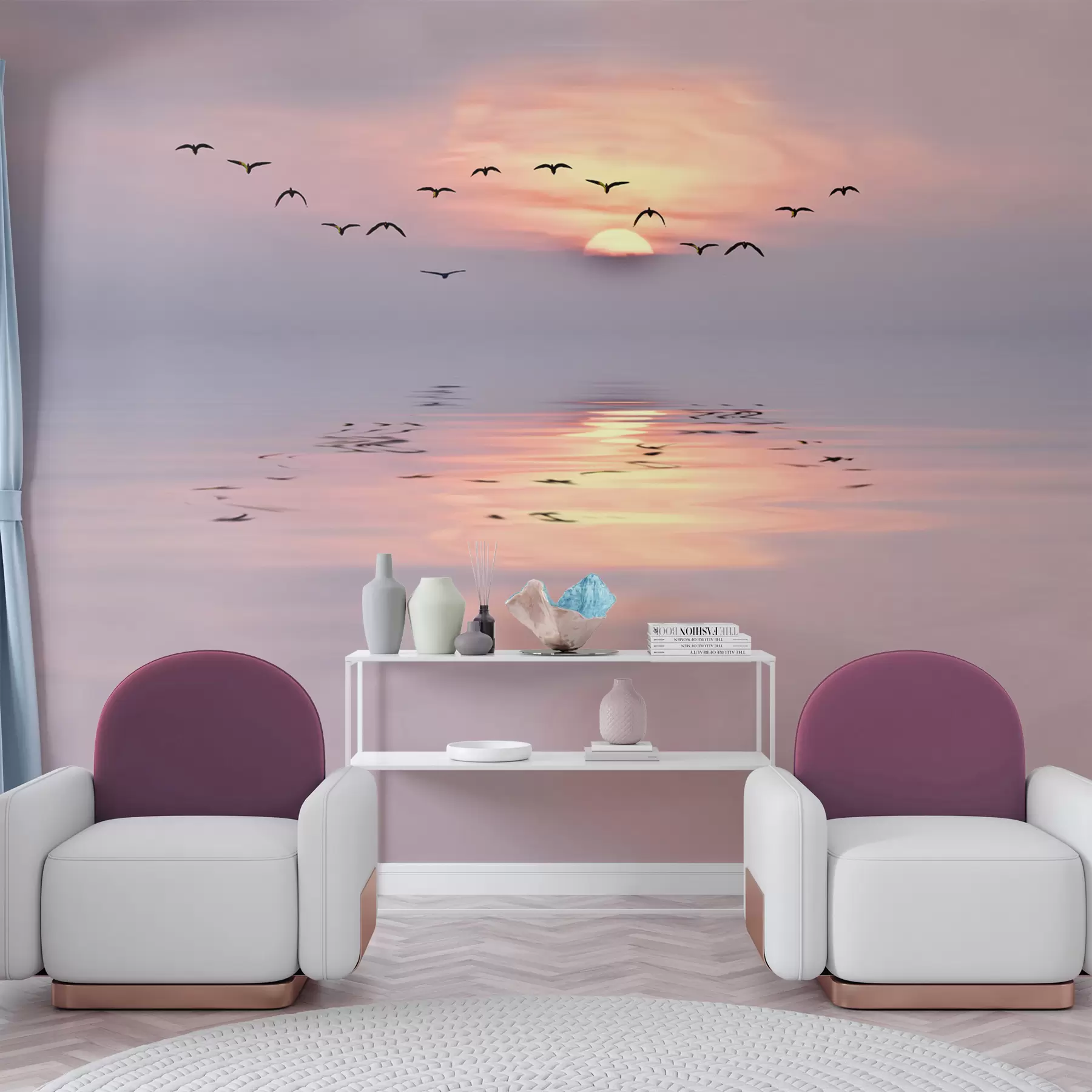 Fotobehang Meeuwen bij zonsondergang u53413