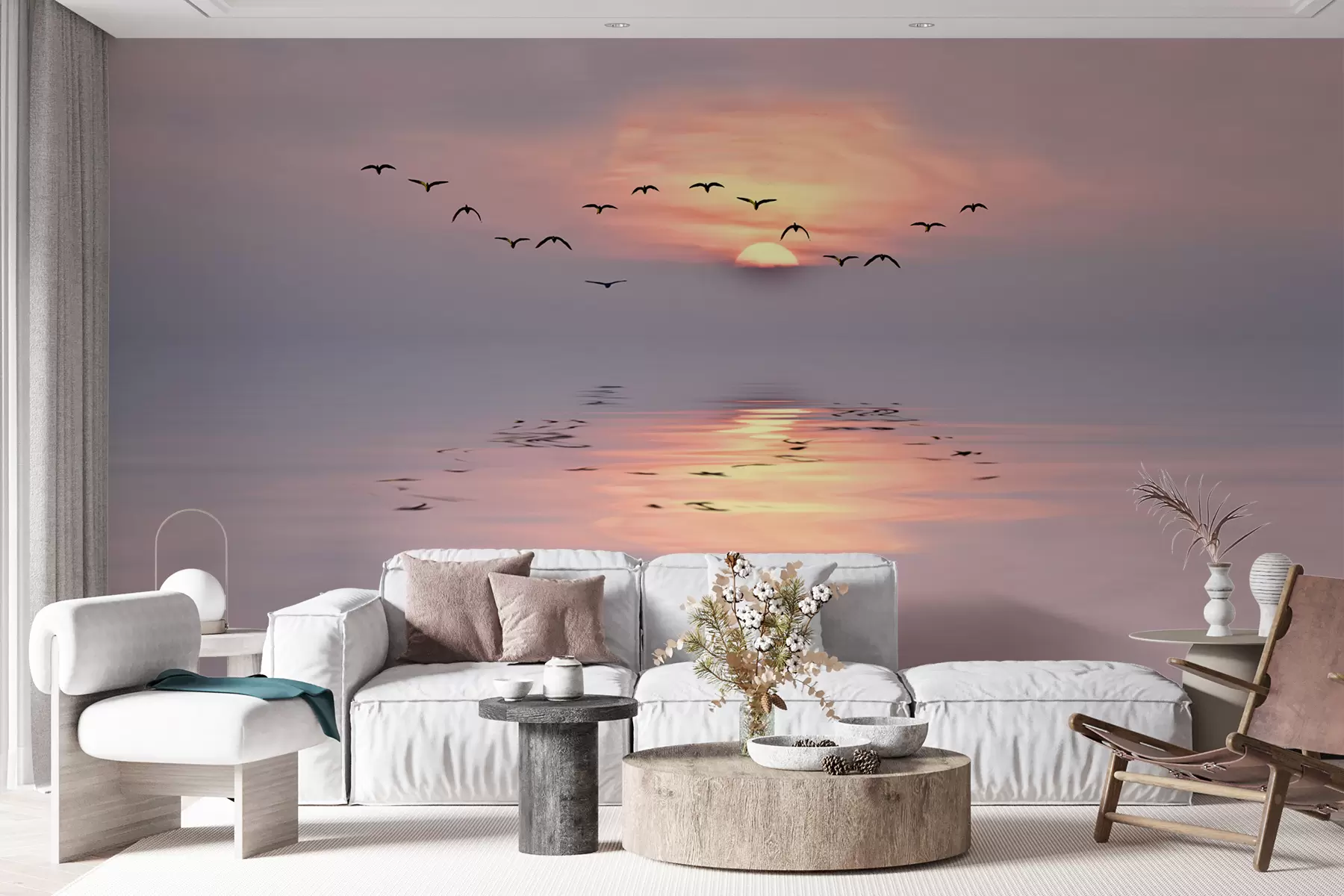 Fotobehang Meeuwen bij zonsondergang u53413