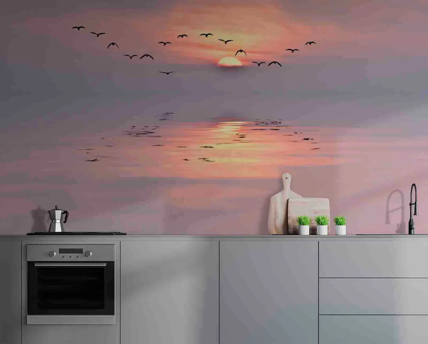 Fotobehang Meeuwen bij zonsondergang u53413