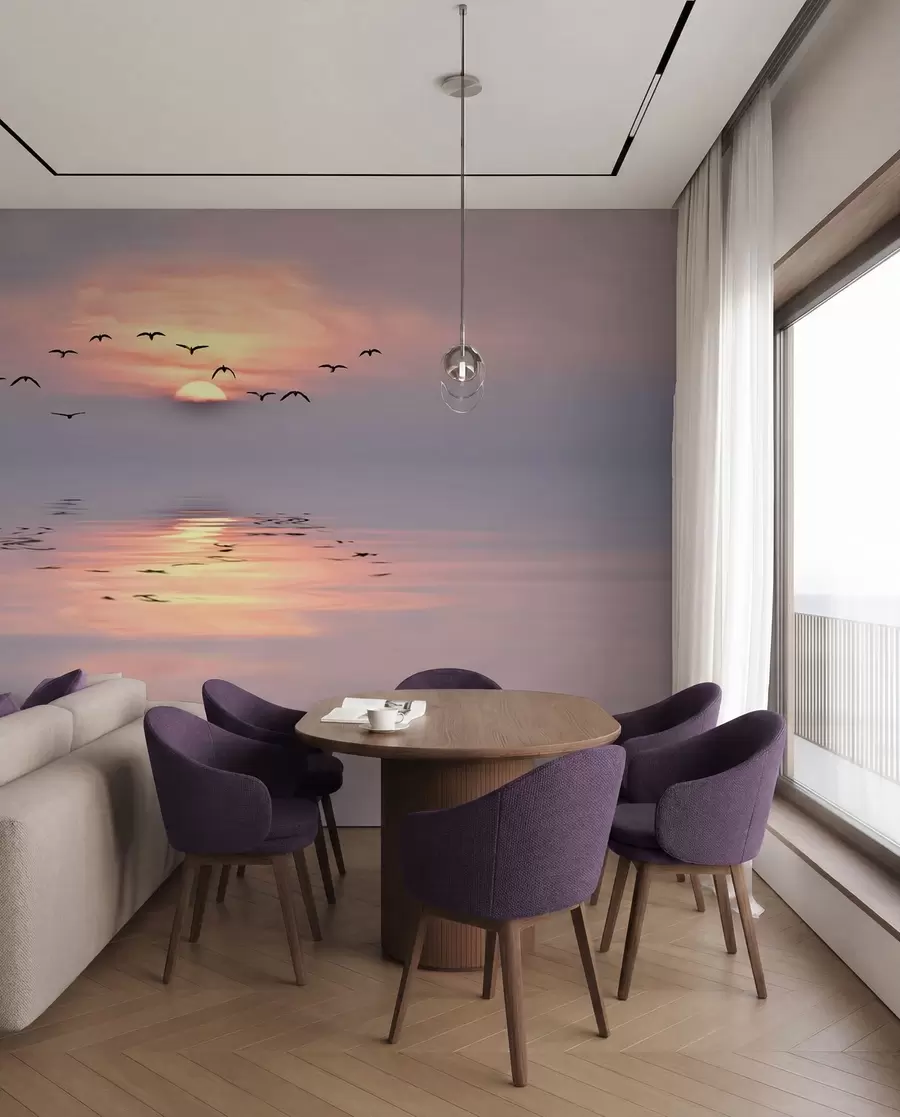 Fotobehang Meeuwen bij zonsondergang u53413