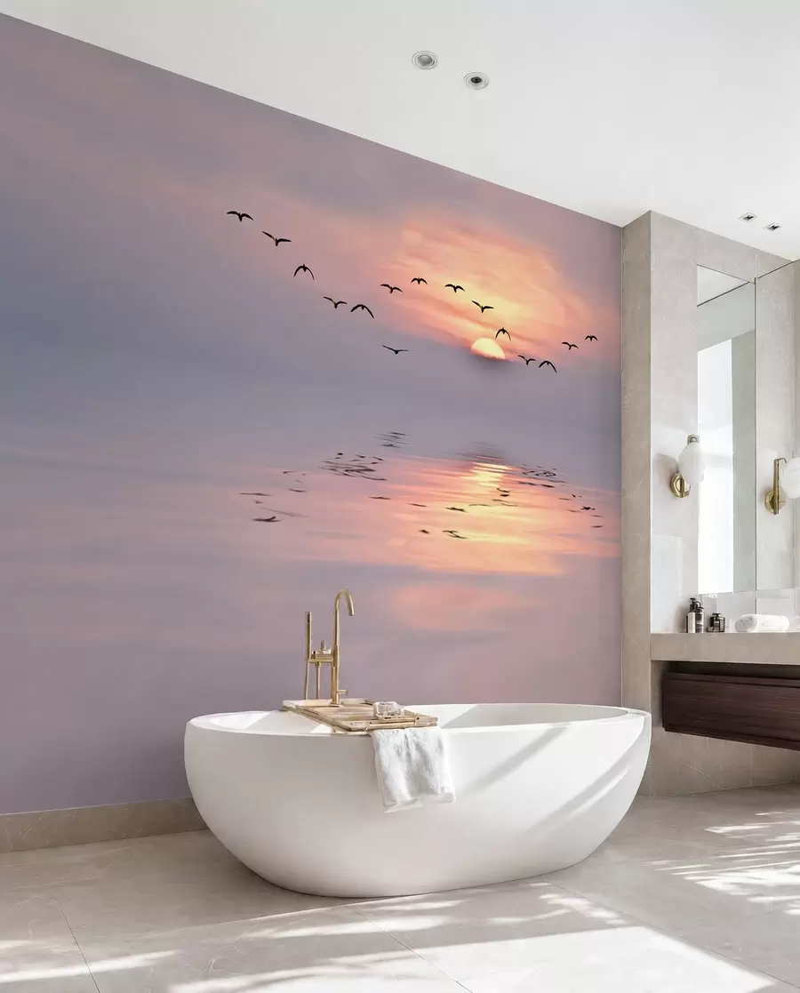 Fotobehang Meeuwen bij zonsondergang u53413