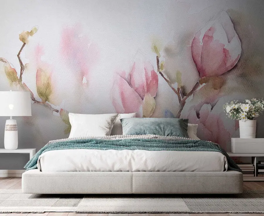 Fotobehang Magnolia's bloeien, aquarel schilderen u53757