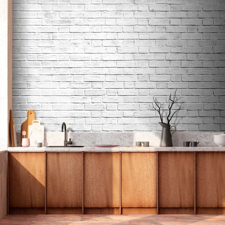 Fotobehang Witte bakstenen muur u54004