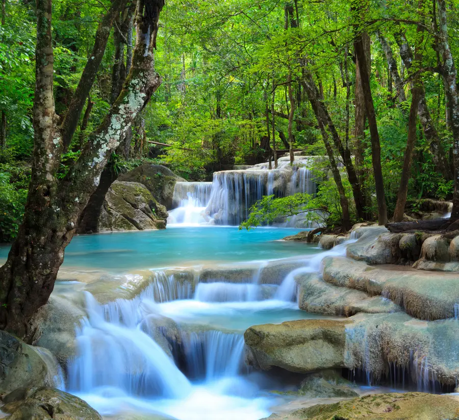 Fotobehang Waterval stroomversnellingen in het bos u54260