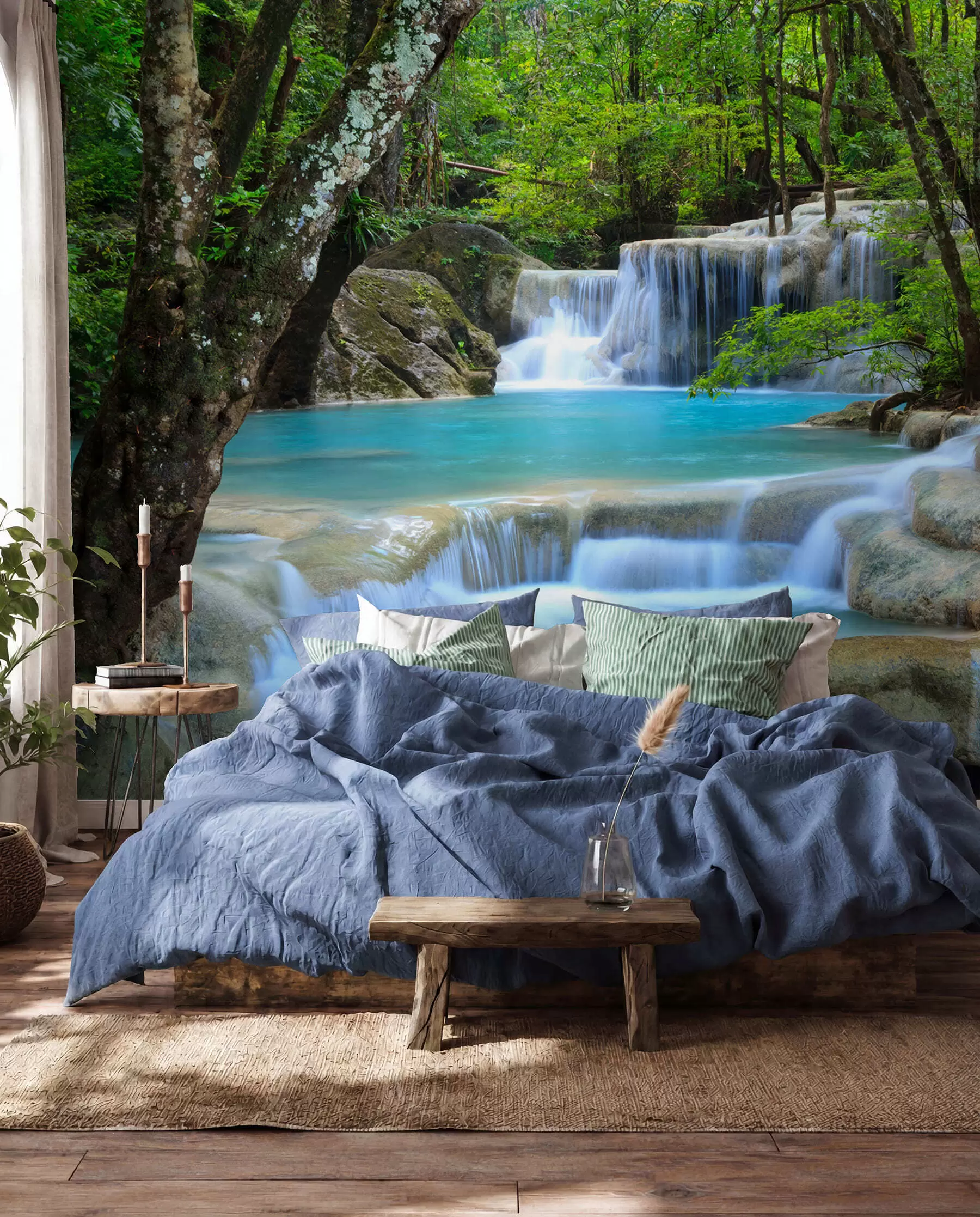 Fotobehang Waterval stroomversnellingen in het bos u54260