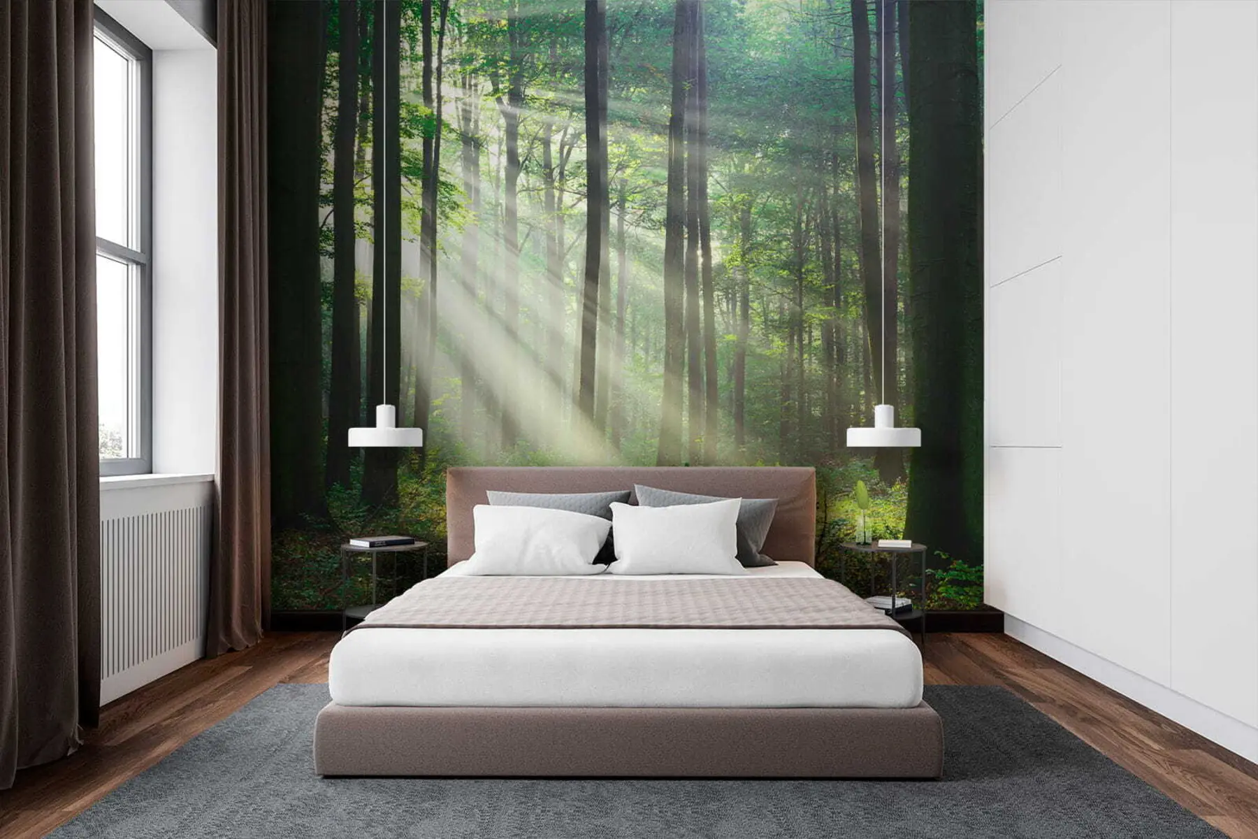 Fotobehang Zonnige stralen in het bos u56787