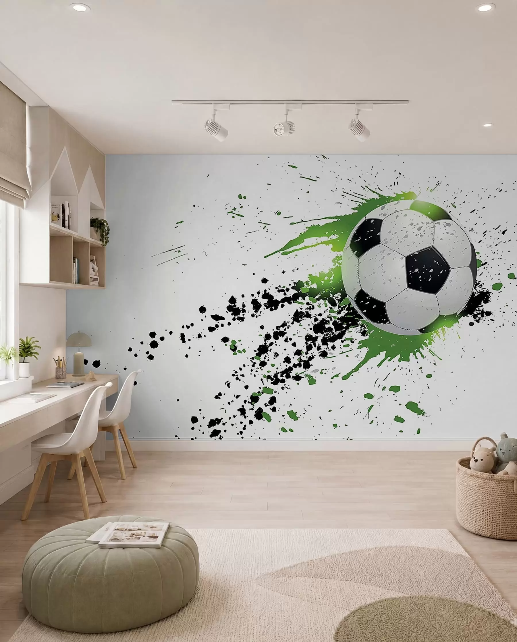 Fotobehang Voetbal met groene sporen u57431