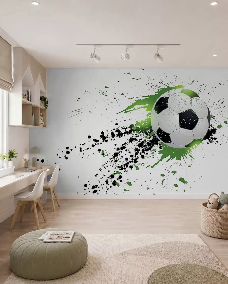 Fotobehang Voetbal met groene sporen u57431