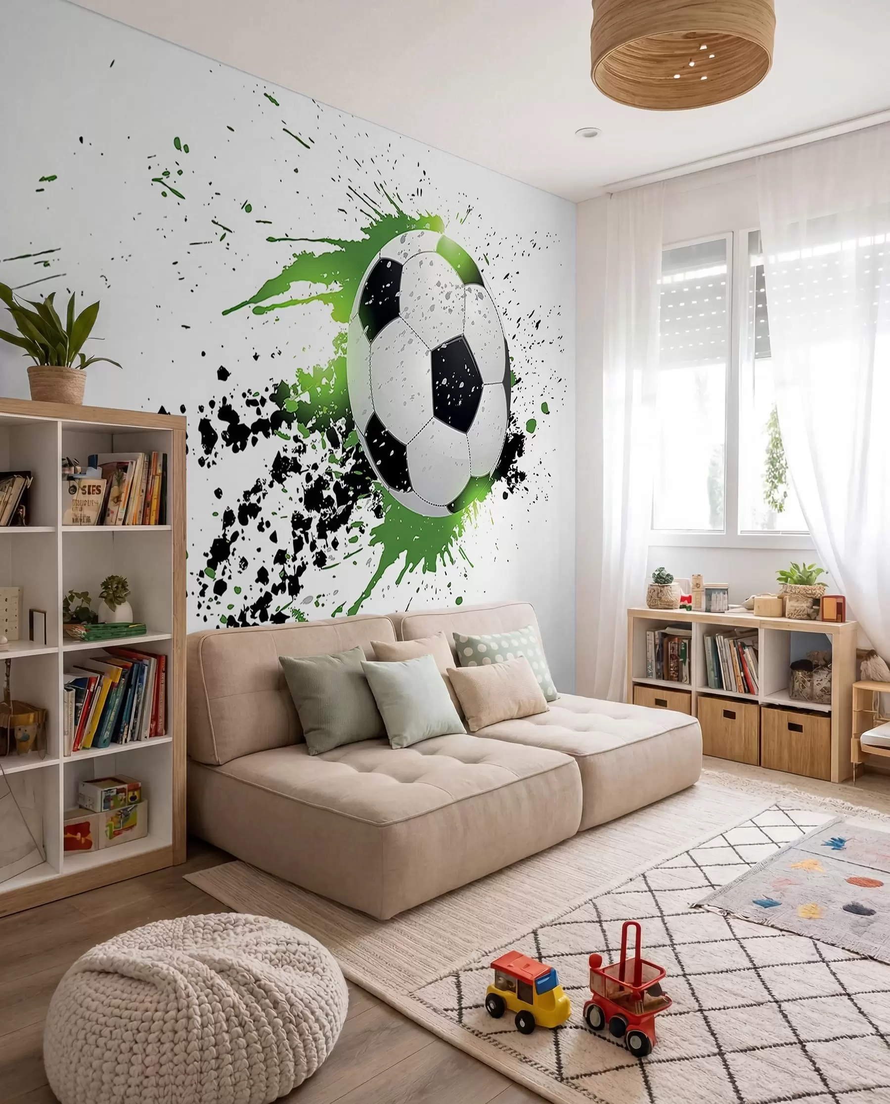 Fotobehang Voetbal met groene sporen u57431