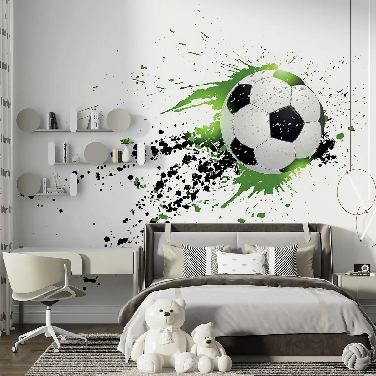 Fotobehang Voetbal met groene strepen u57431