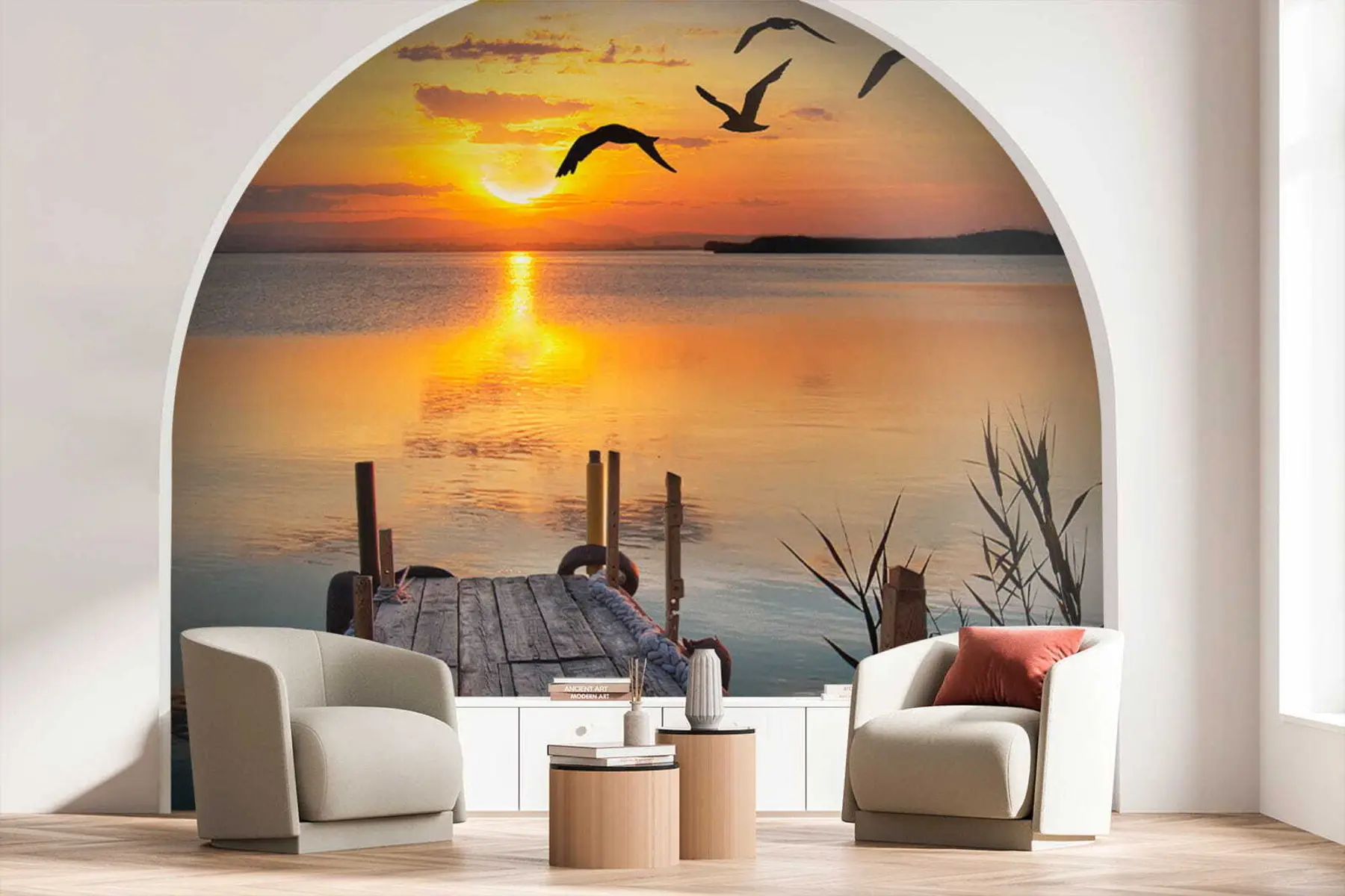 Fotobehang Meeuwen en pier u57673