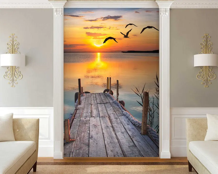 Fotobehang Meeuwen en pier u57673