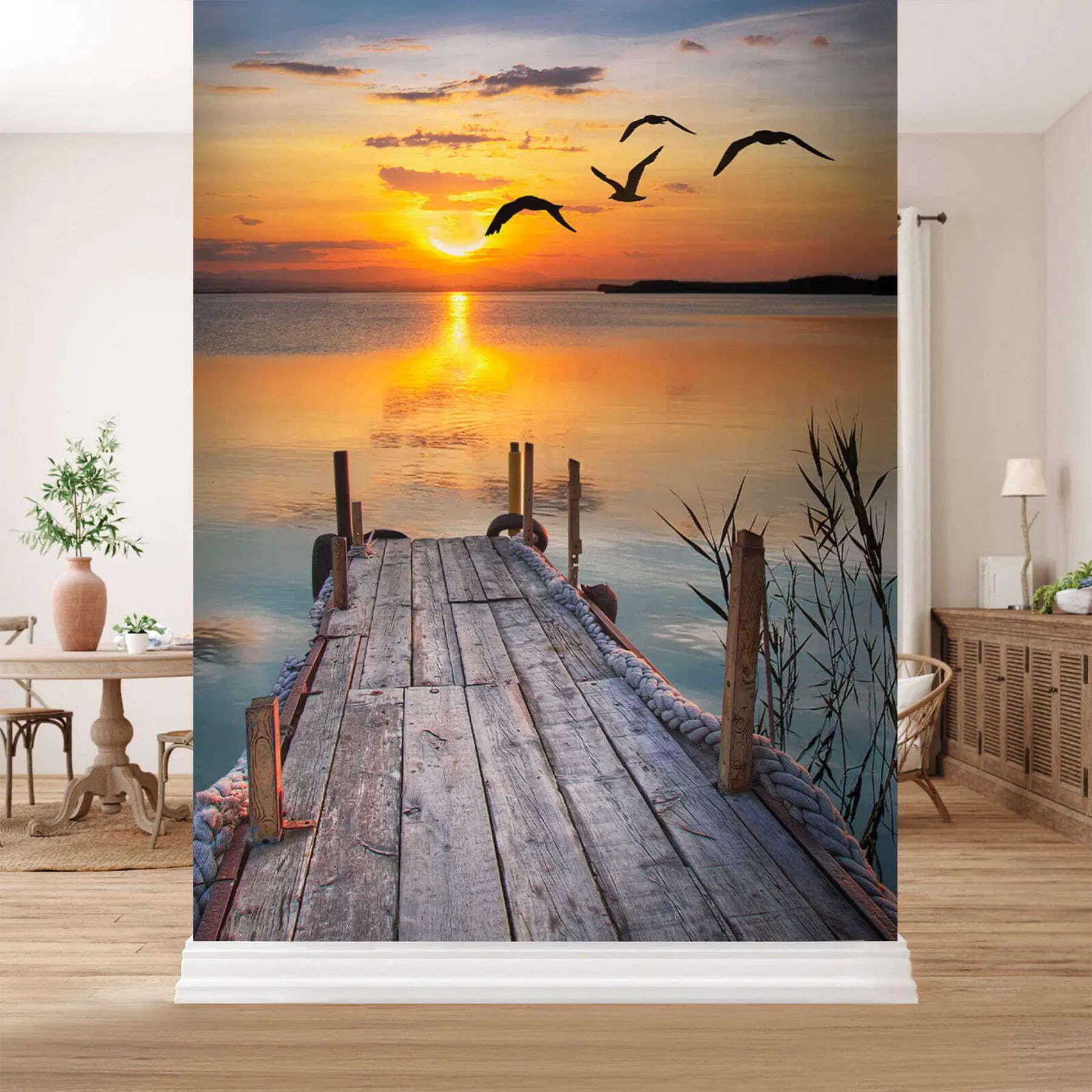 Fotobehang Meeuwen en pier u57673
