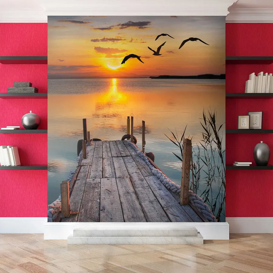 Fotobehang Meeuwen en pier u57673