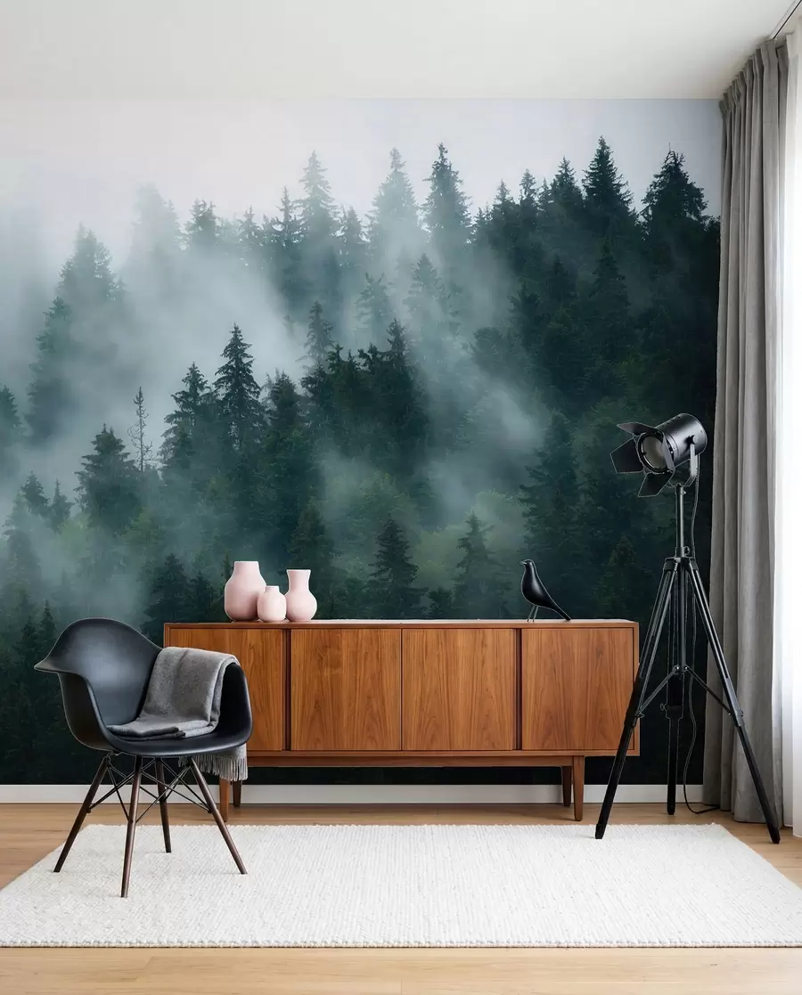 Fotobehang Bos in smaragdgroen u57914