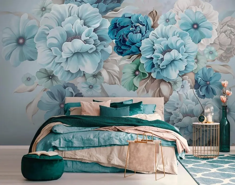 Fotobehang Fijne blauwe bloemen u59900