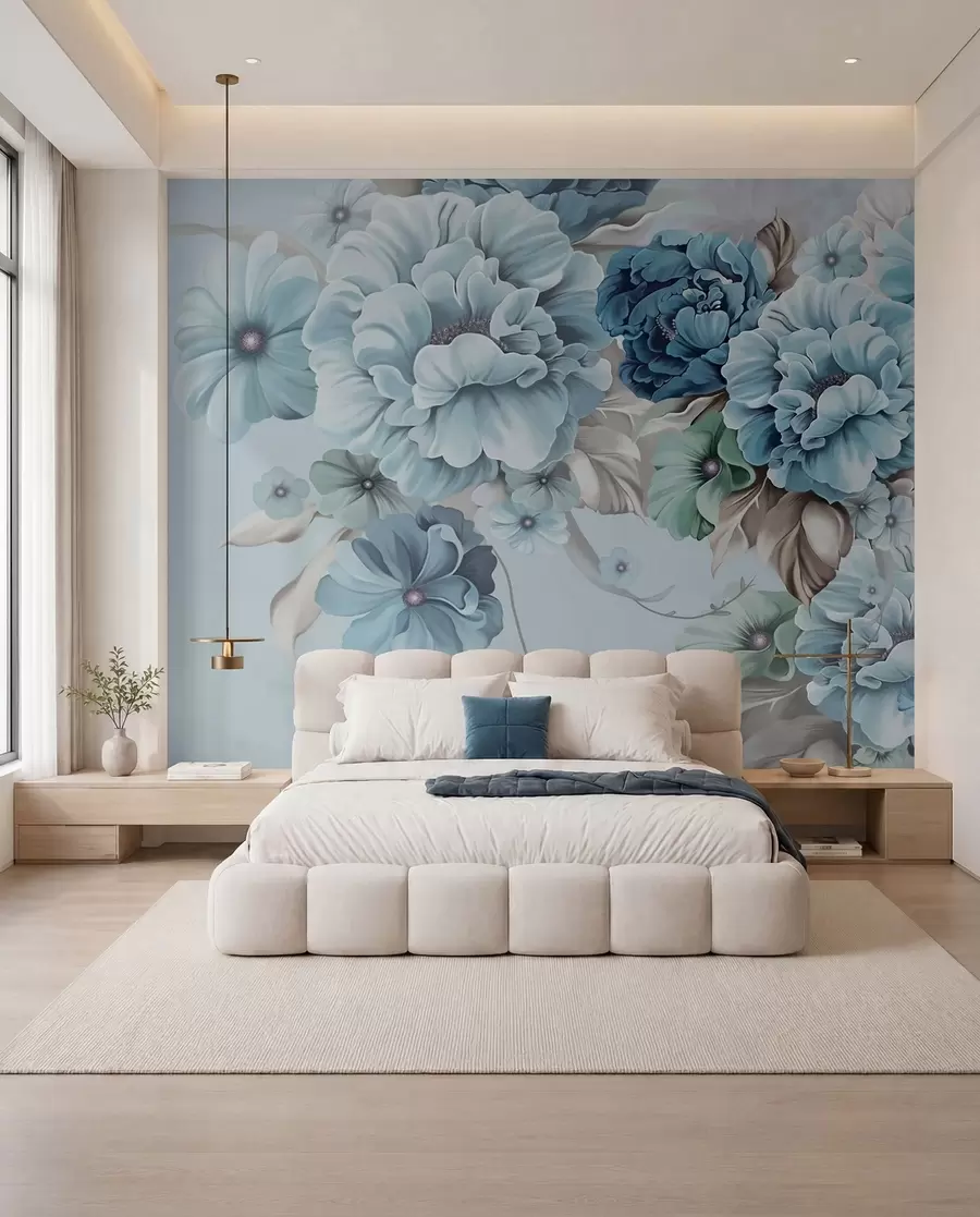Fotobehang Fijne blauwe bloemen u59900