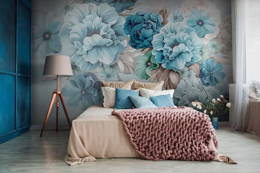 Fotobehang Fijne blauwe bloemen u59900