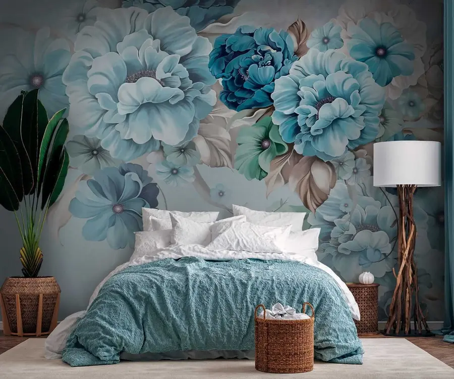 Fotobehang Fijne blauwe bloemen u59900