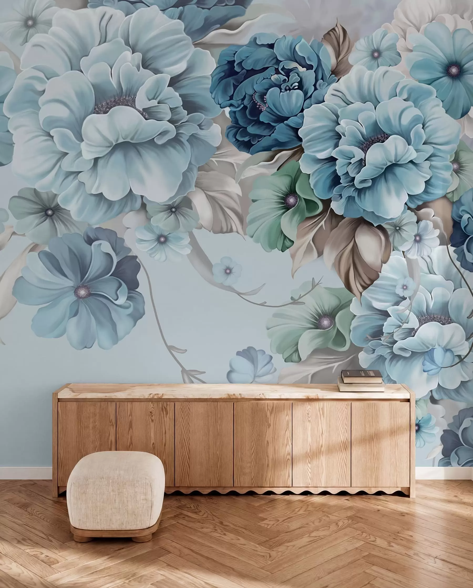 Fotobehang Fijne blauwe bloemen u59900
