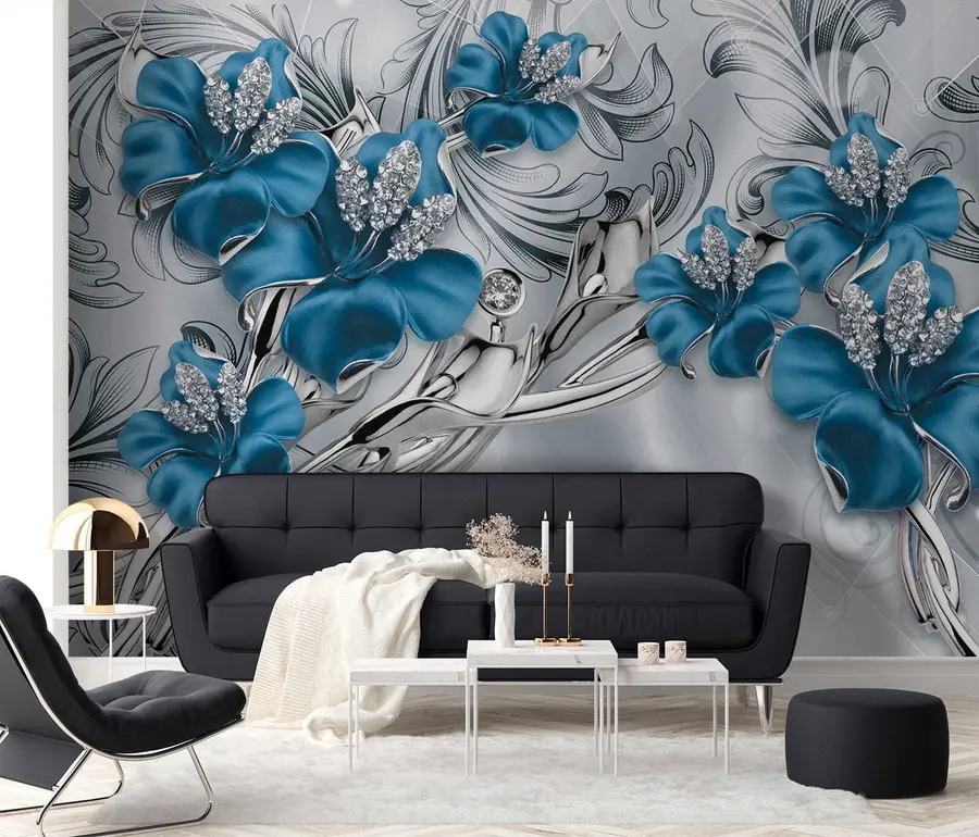 Fotobehang Azuurblauwe bloemen u60405