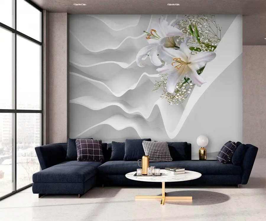 Fotobehang Lelies en muur met structuur u60451