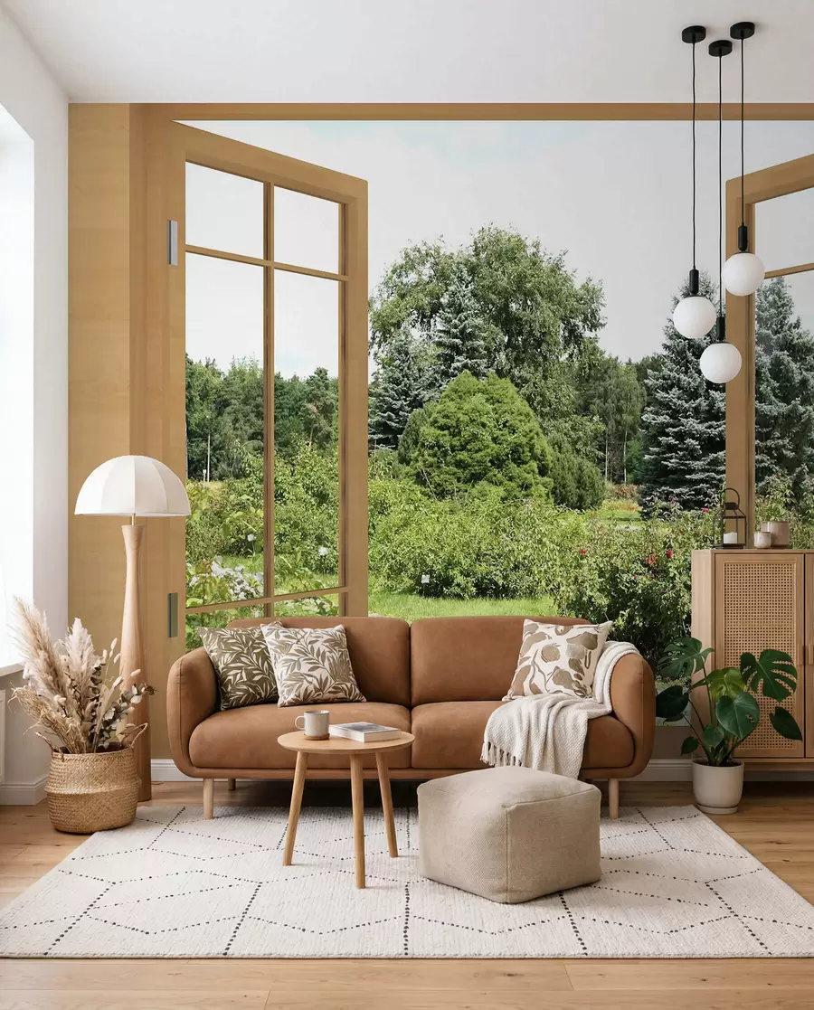Fotobehang Open raam naar de tuin u60673