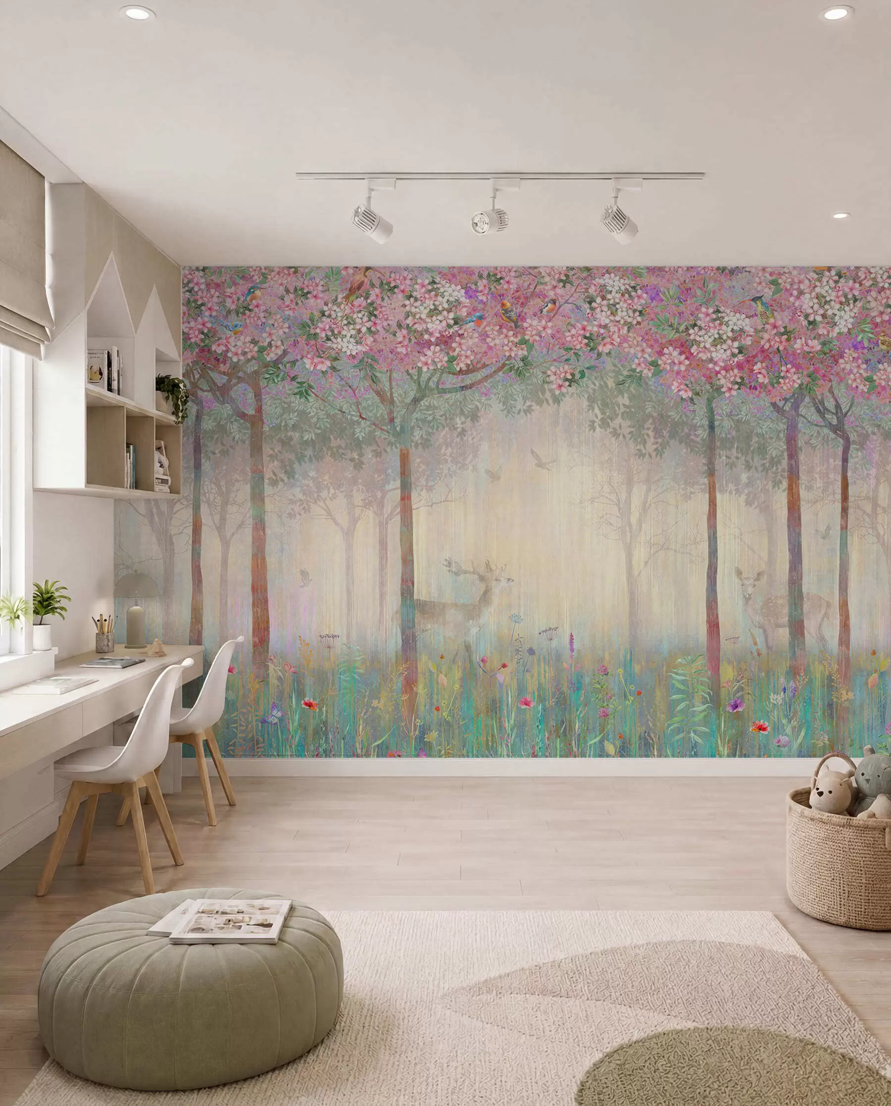 Fotobehang Herten in het bloesembos u62100