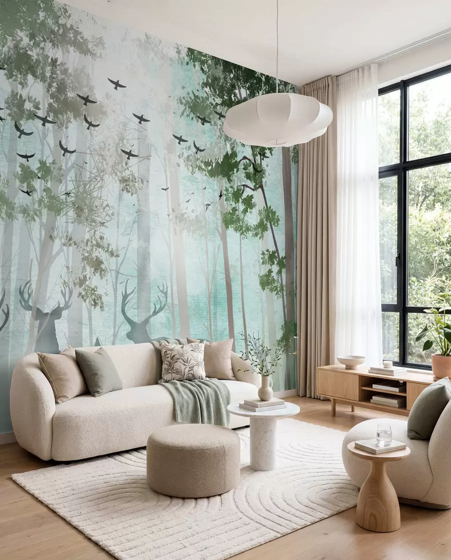 Fotobehang Herten in groene nevel u66152