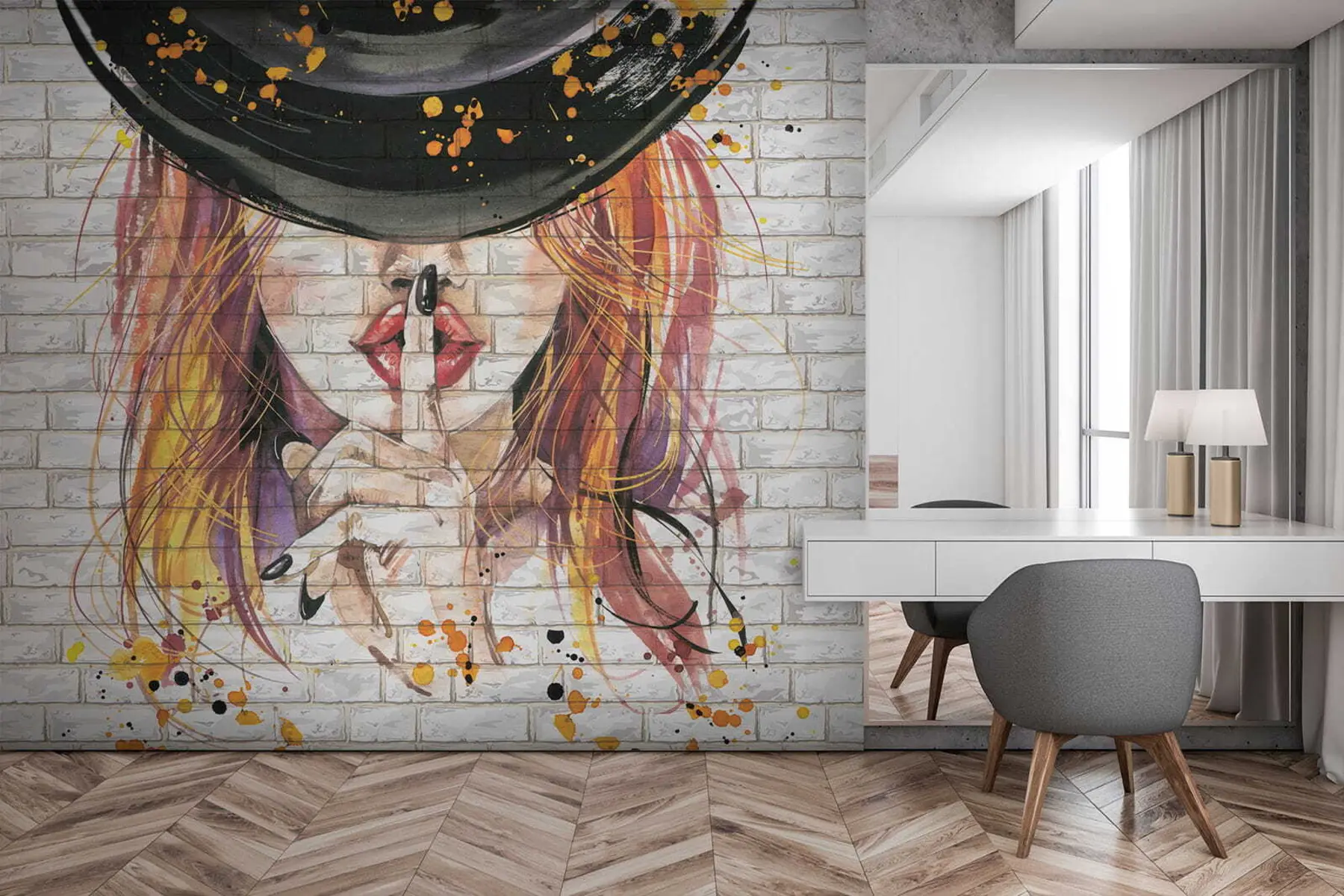 Fotobehang Meisje met aquarellen u67648