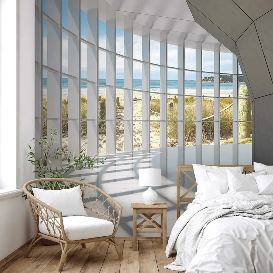 Fotobehang 3D-gang met uitzicht op zee u70513