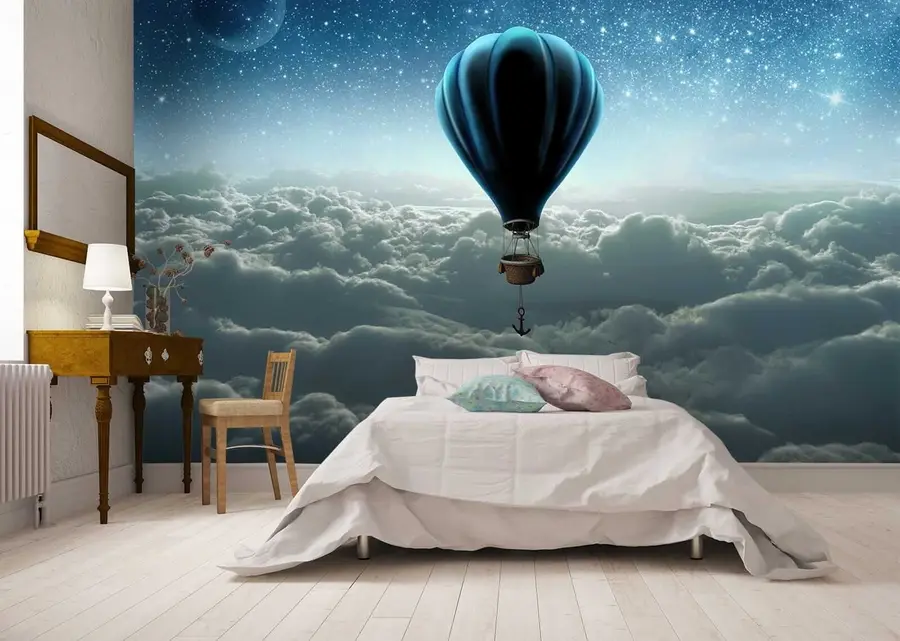 Fotobehang Hete luchtballon op de achtergrond van de nachtelijke hemel u70538
