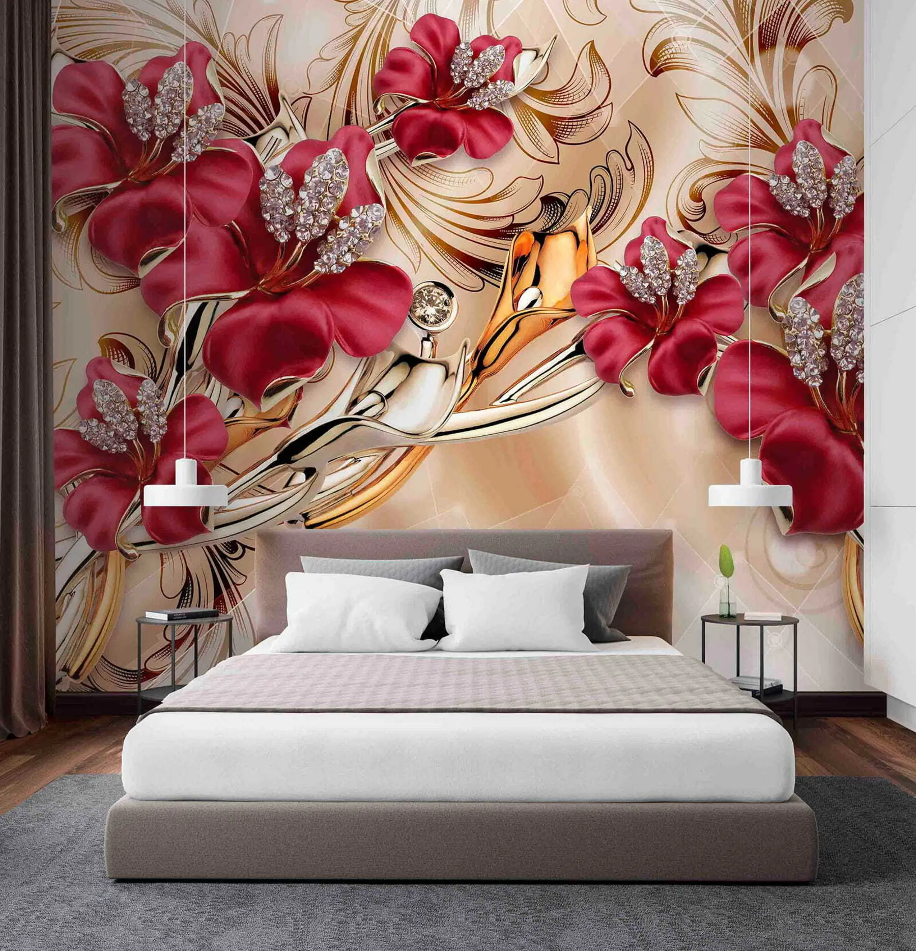 Fotobehang Rode lelies met 3D-effect u70604