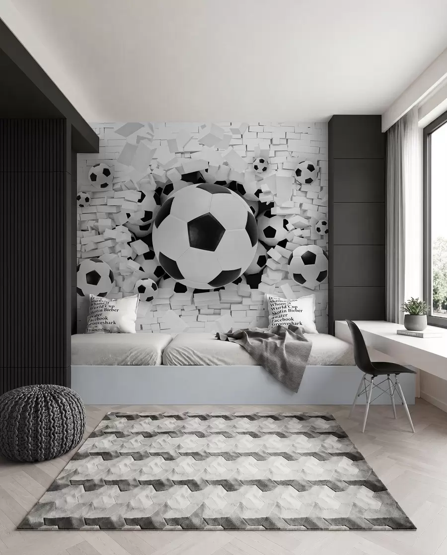Fotobehang Voetbal breekt door de muur u70633