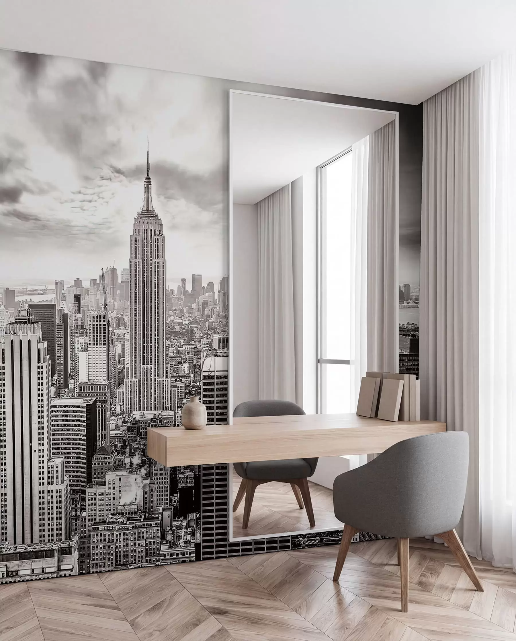 Fotobehang Manhattan in monochroom u58762