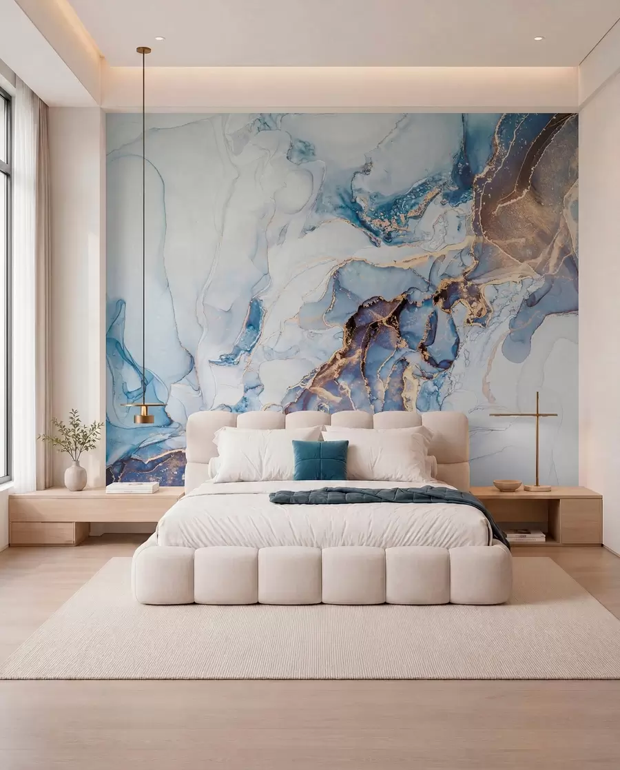 Fotobehang Witblauw marmer, vloeibaar u70767