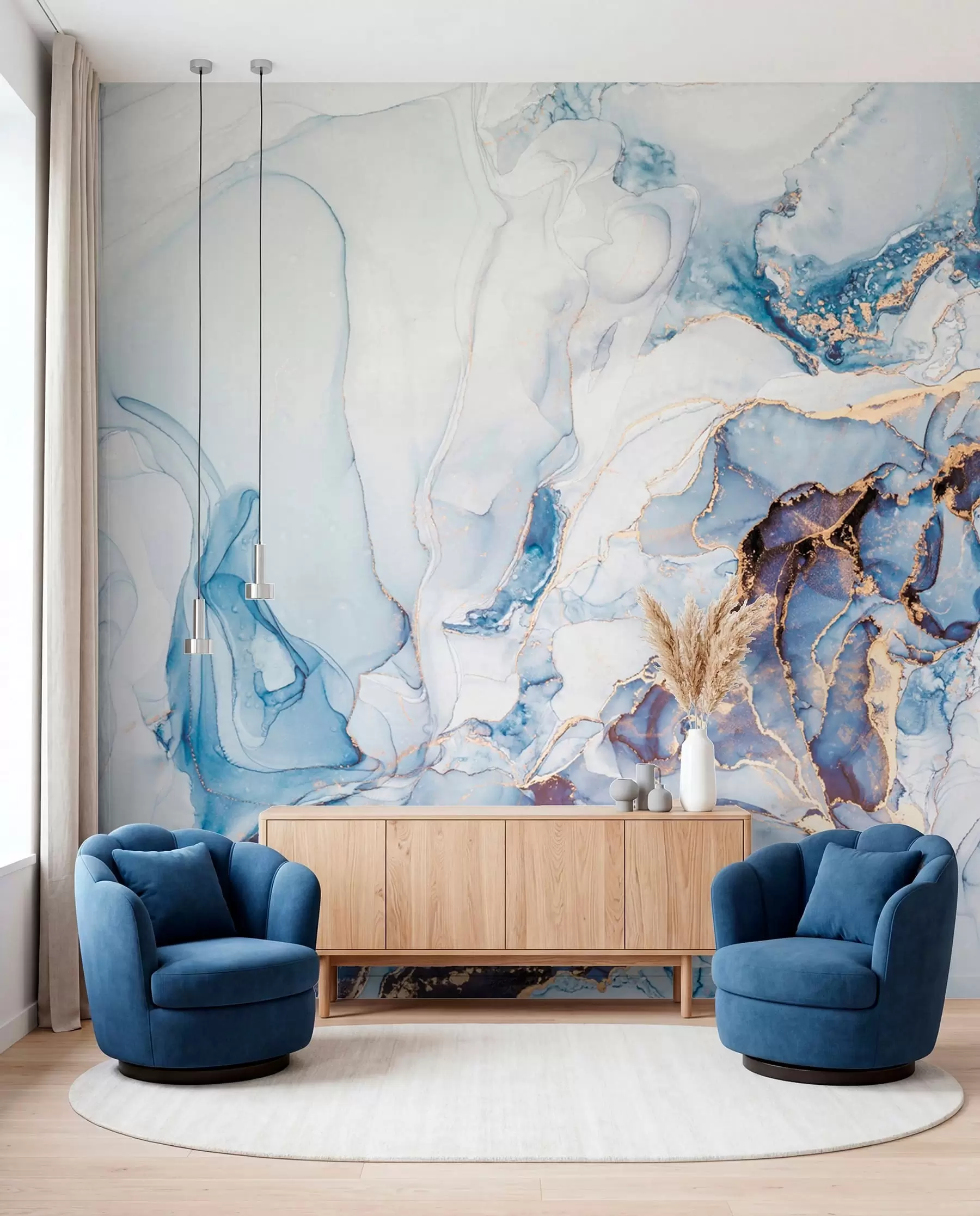 Fotobehang Blauw marmer met koper u70767