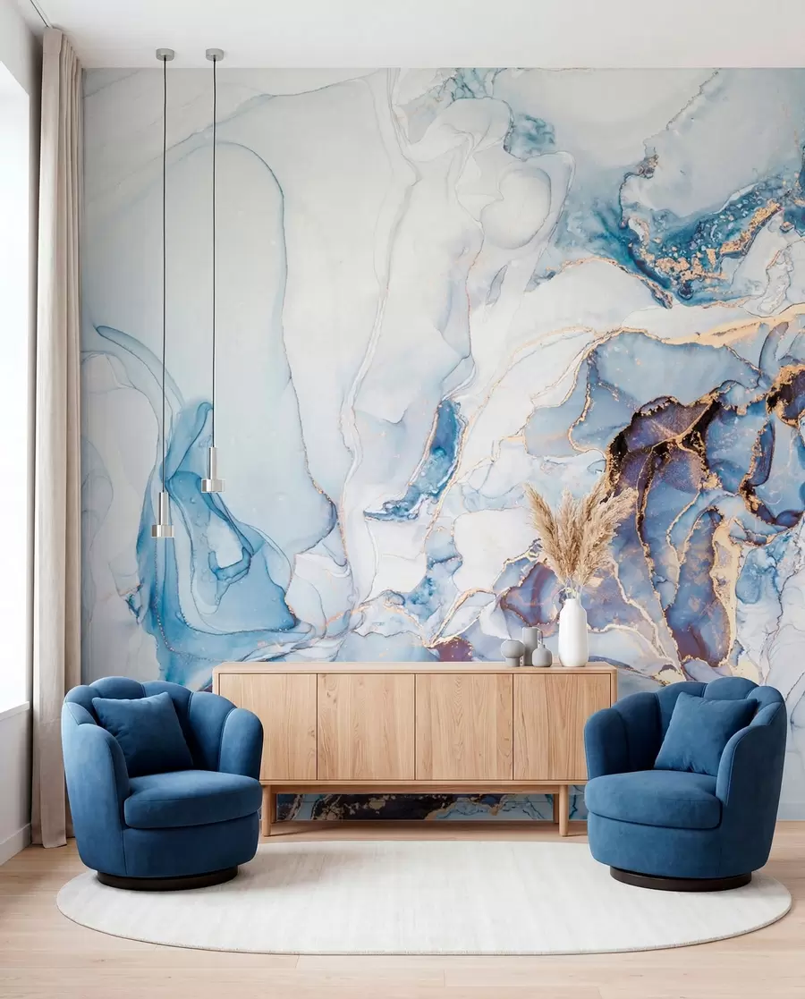 Fotobehang Blauw marmer met koper u70767