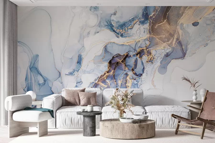 Fotobehang Witblauw marmer, vloeibaar u70767