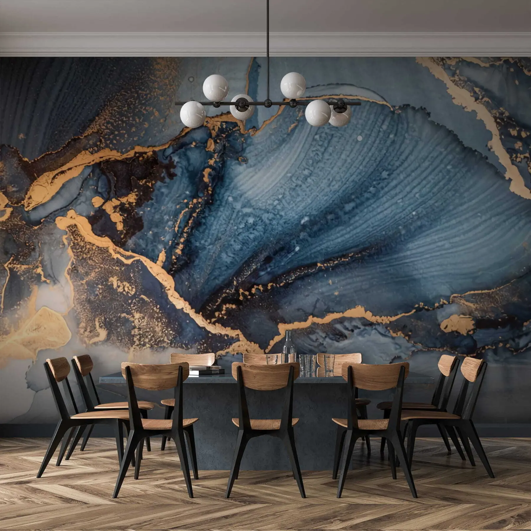 Fotobehang Blauwe abstracte kunst, marmer, vloeibaar u70781
