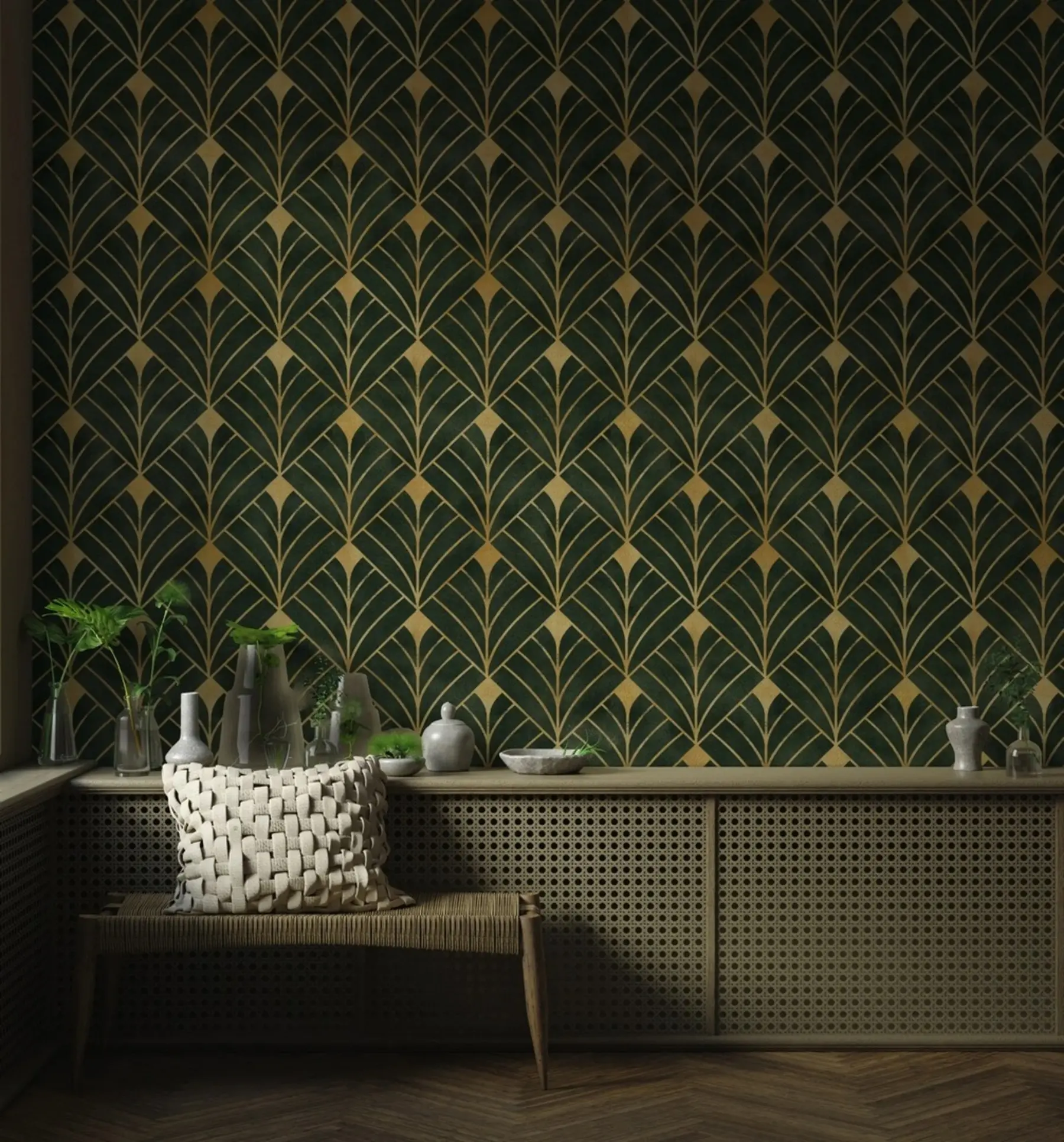 Fotobehang Geometrisch patroon op een smaragdgroene achtergrond u71347