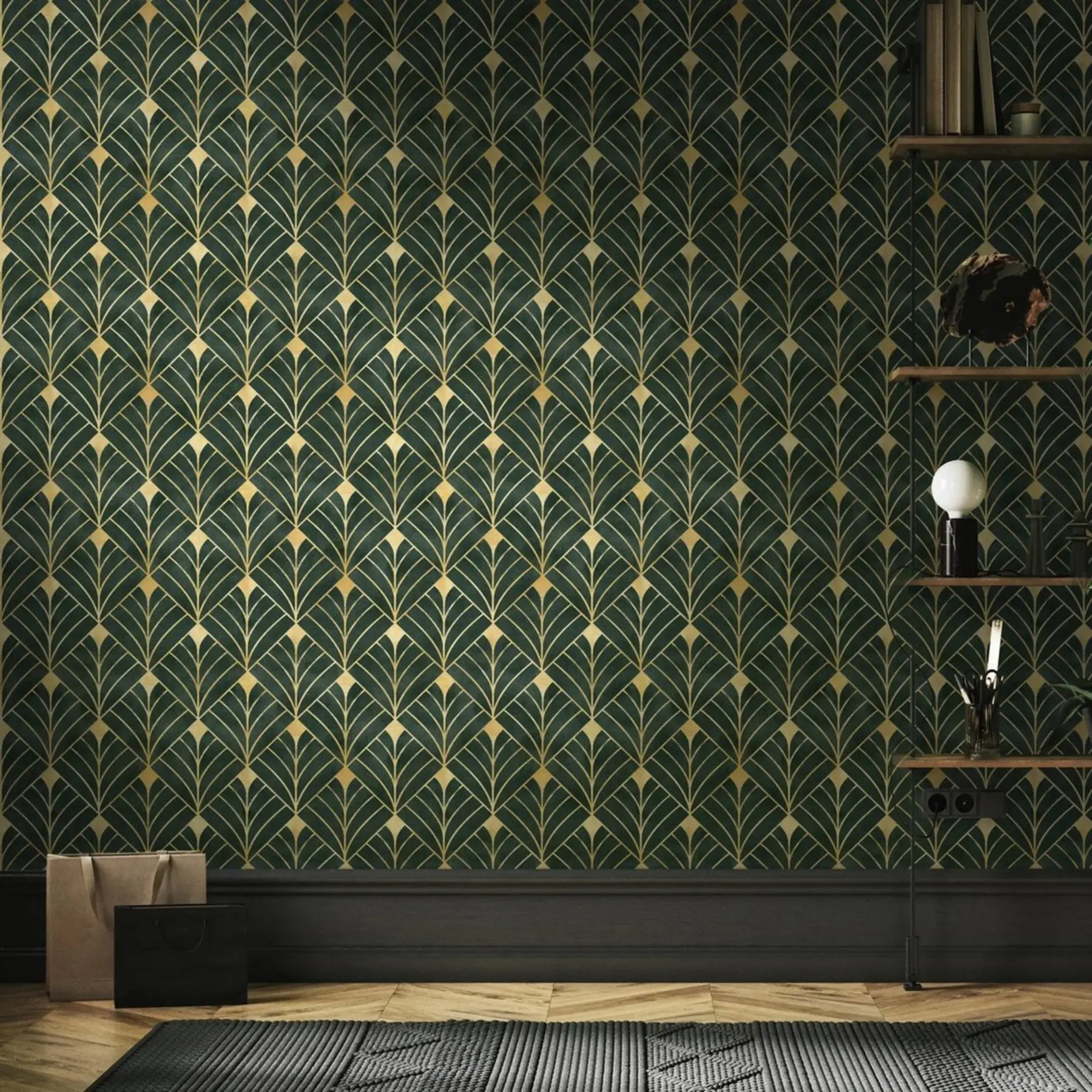 Fotobehang Geometrisch patroon op een smaragdgroene achtergrond u71347