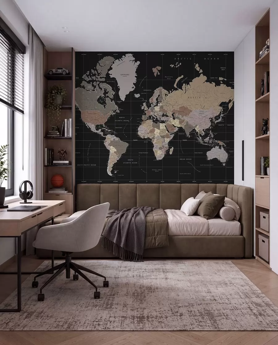 Fotobehang Gedetailleerde kaart van de wereld u99477