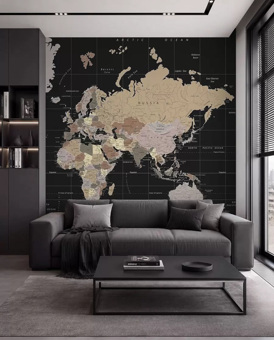 Fotobehang Wereldkaart op zwart u99477