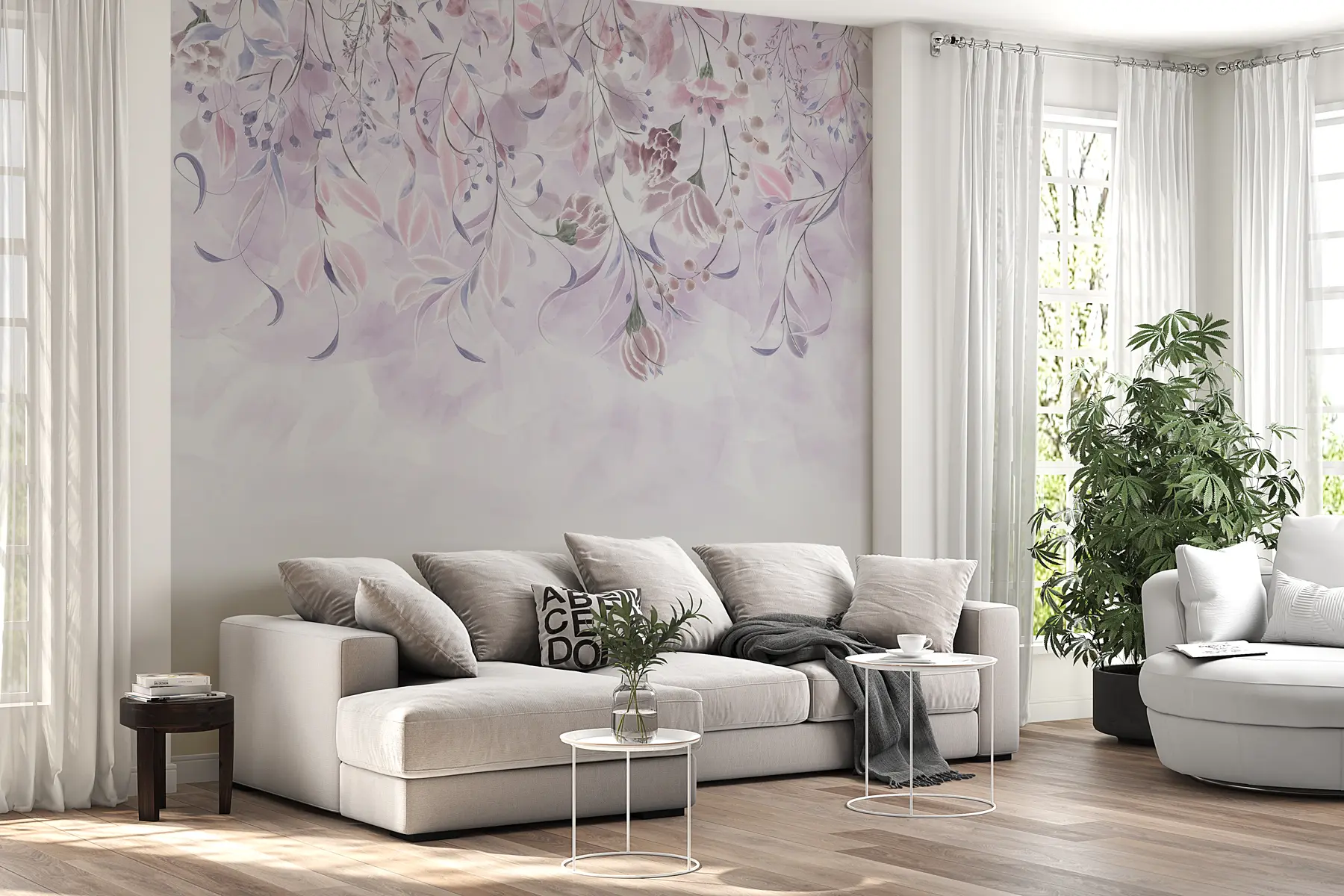 Fotobehang Delicate bloemen in paarse kleuren w00072